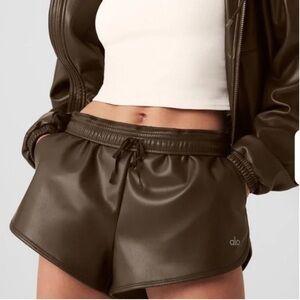 ALO Yoga Faux Leather Athletic Shorts - Dark Brown